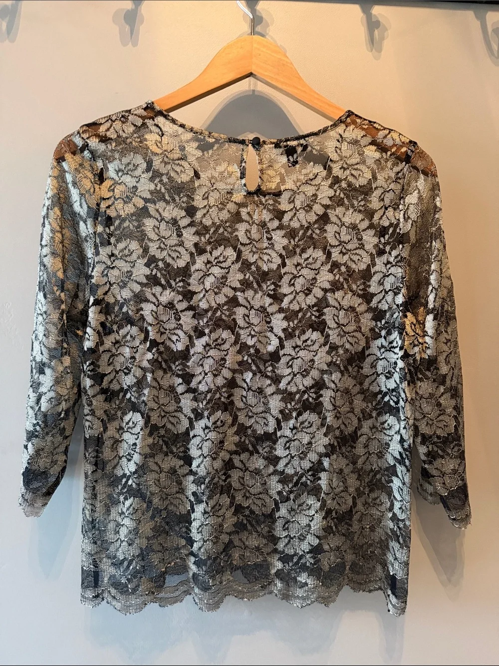 Talbots Black and Gold Floral Lace Sheer Blouse Size 10p